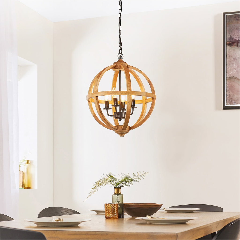 Toba Four Light Globe Ceiling Pendant In Mango Wood And Dark Bronze Paint 73575