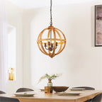 Toba Four Light Globe Ceiling Pendant In Mango Wood And Dark Bronze Paint 73575
