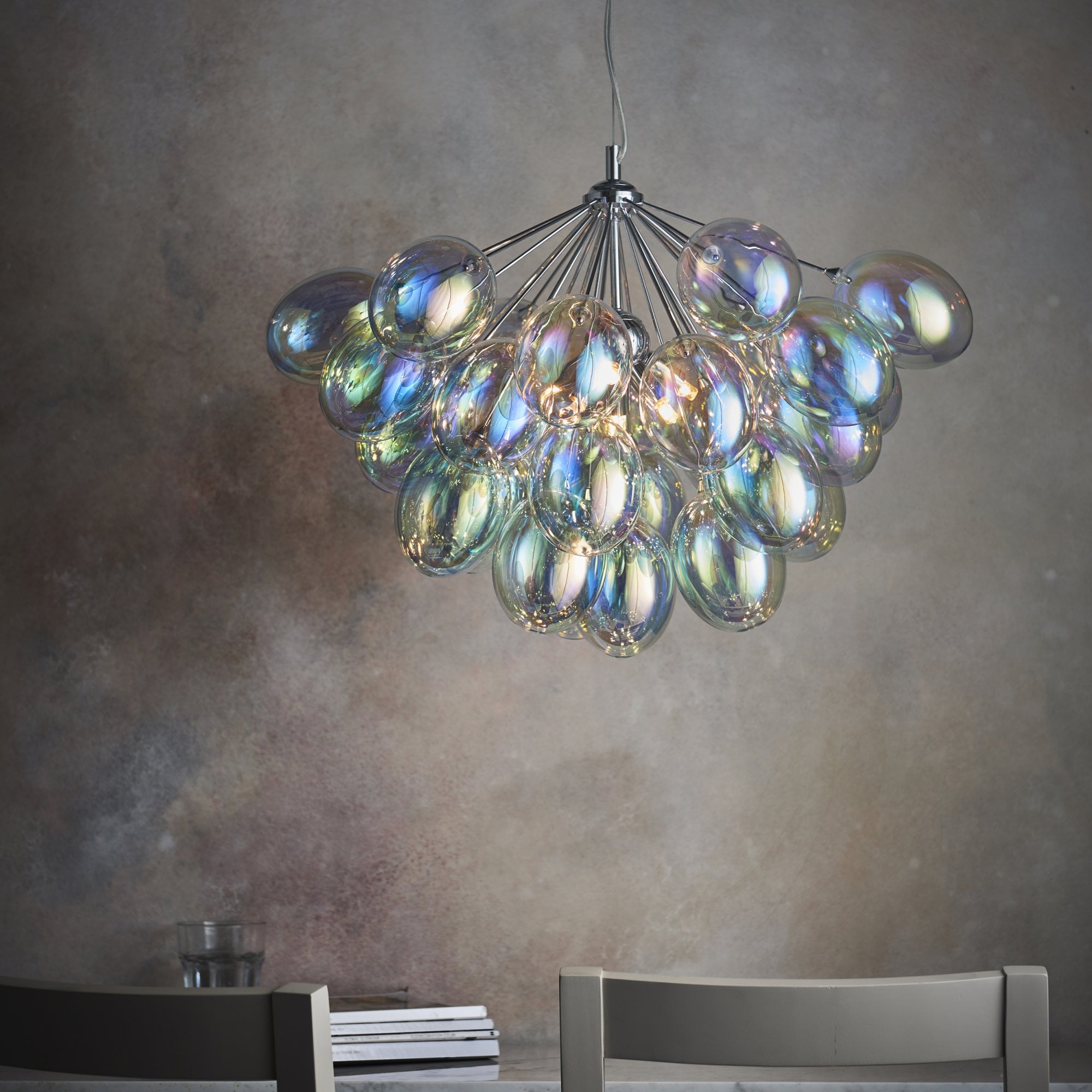 Infinity Unique 6 Light Ceiling Pendant Light With Iridescent Glass 76450