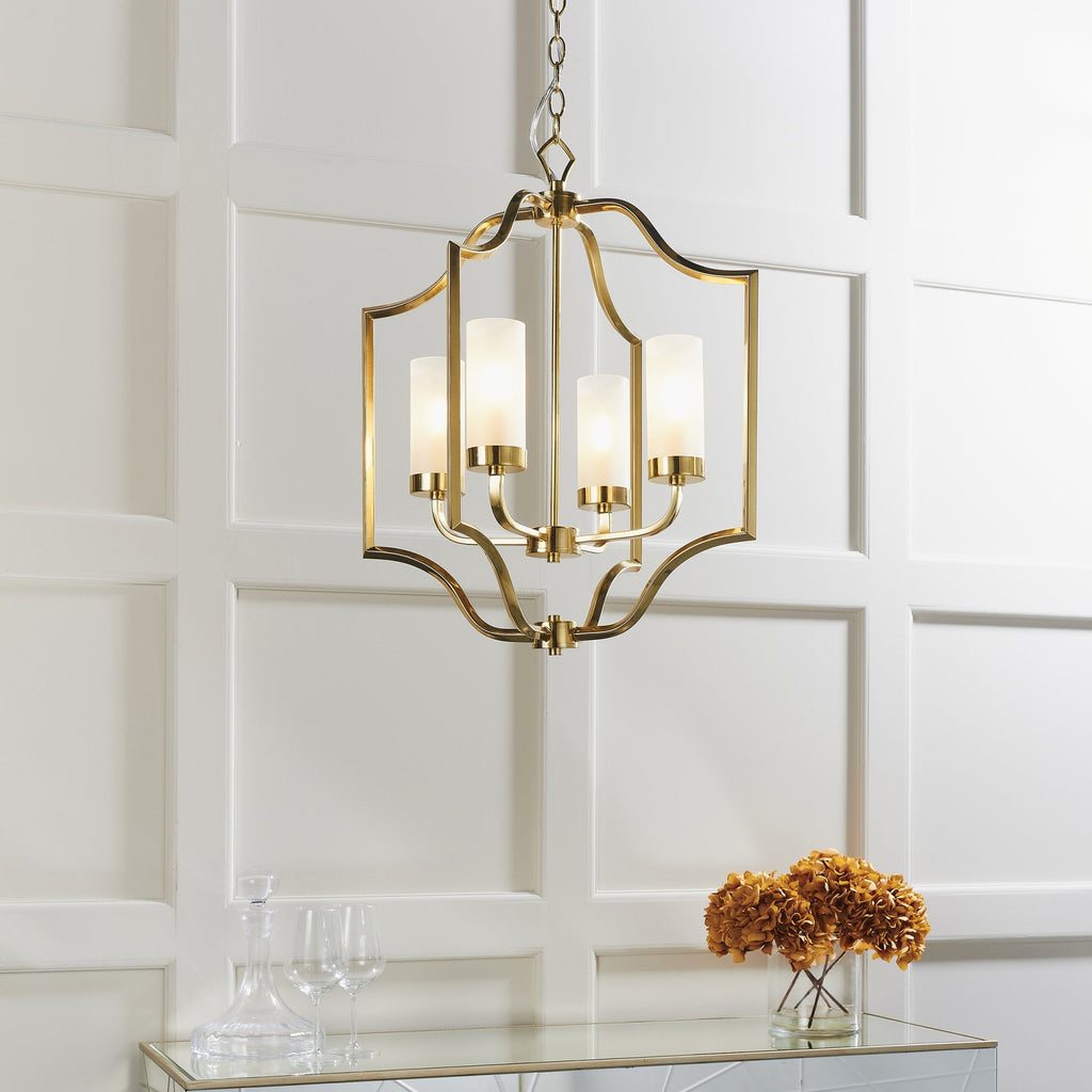 Edrea 4 Light Ceiling Pendant In Satin Brass With Frosted Glass Shades 81914