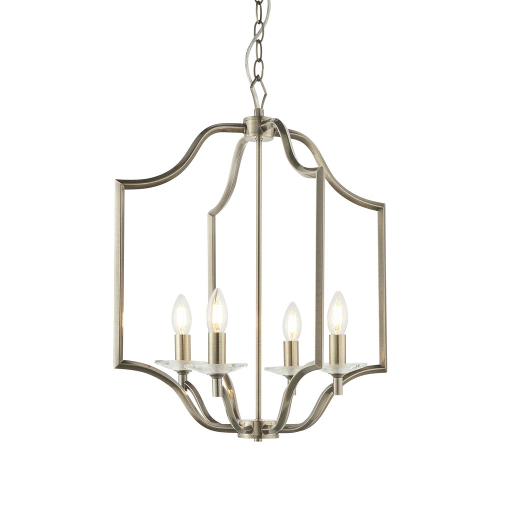 Edrea 4 Light Ceiling Pendant In Antique Brass With Clear Crystal Glass 81916