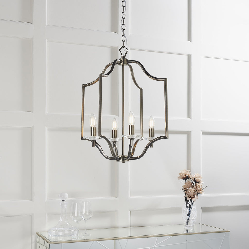 Edrea 4 Light Ceiling Pendant In Antique Brass With Clear Crystal Glass 81916