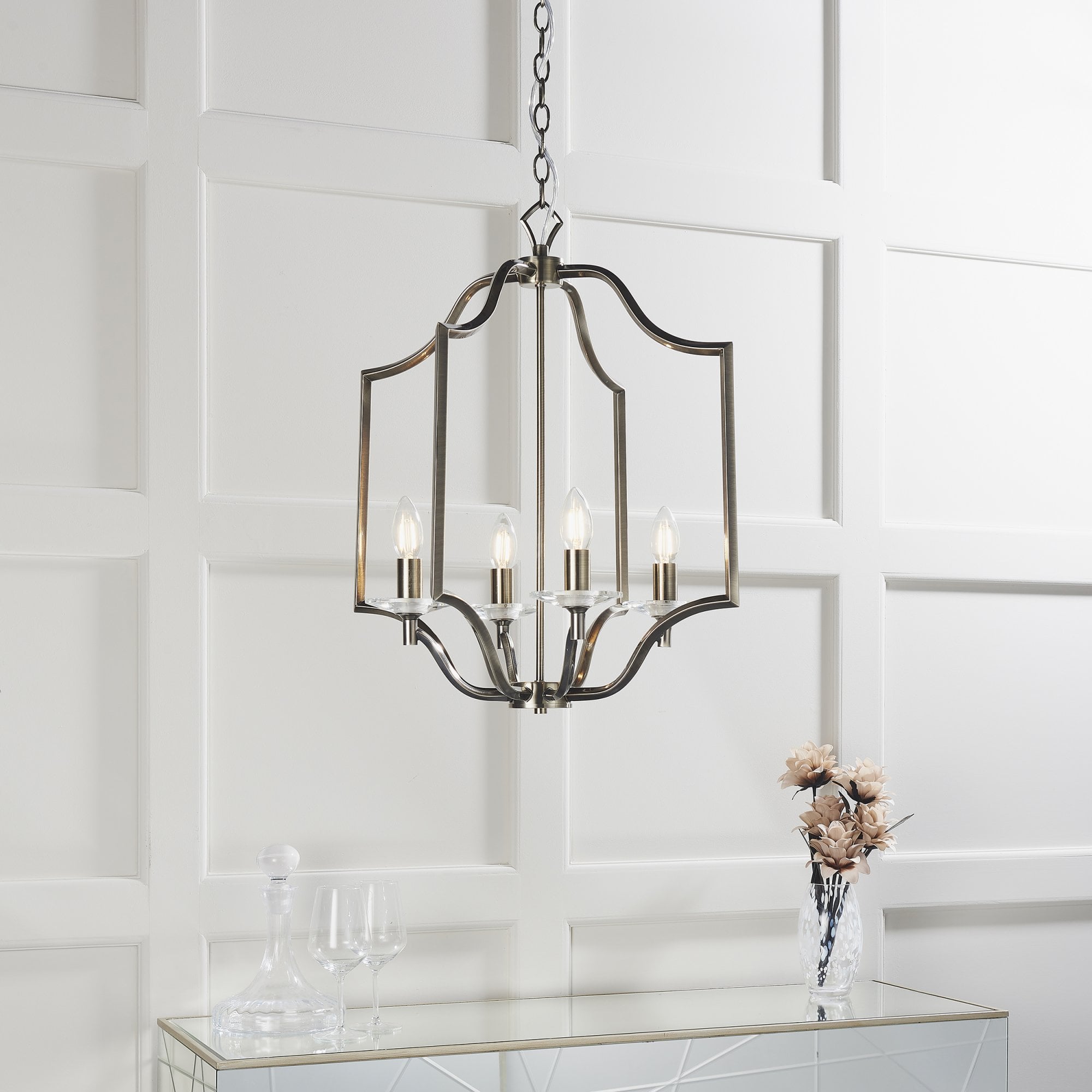 Edrea 4 Light Ceiling Pendant In Antique Brass With Clear Crystal Glass 81916