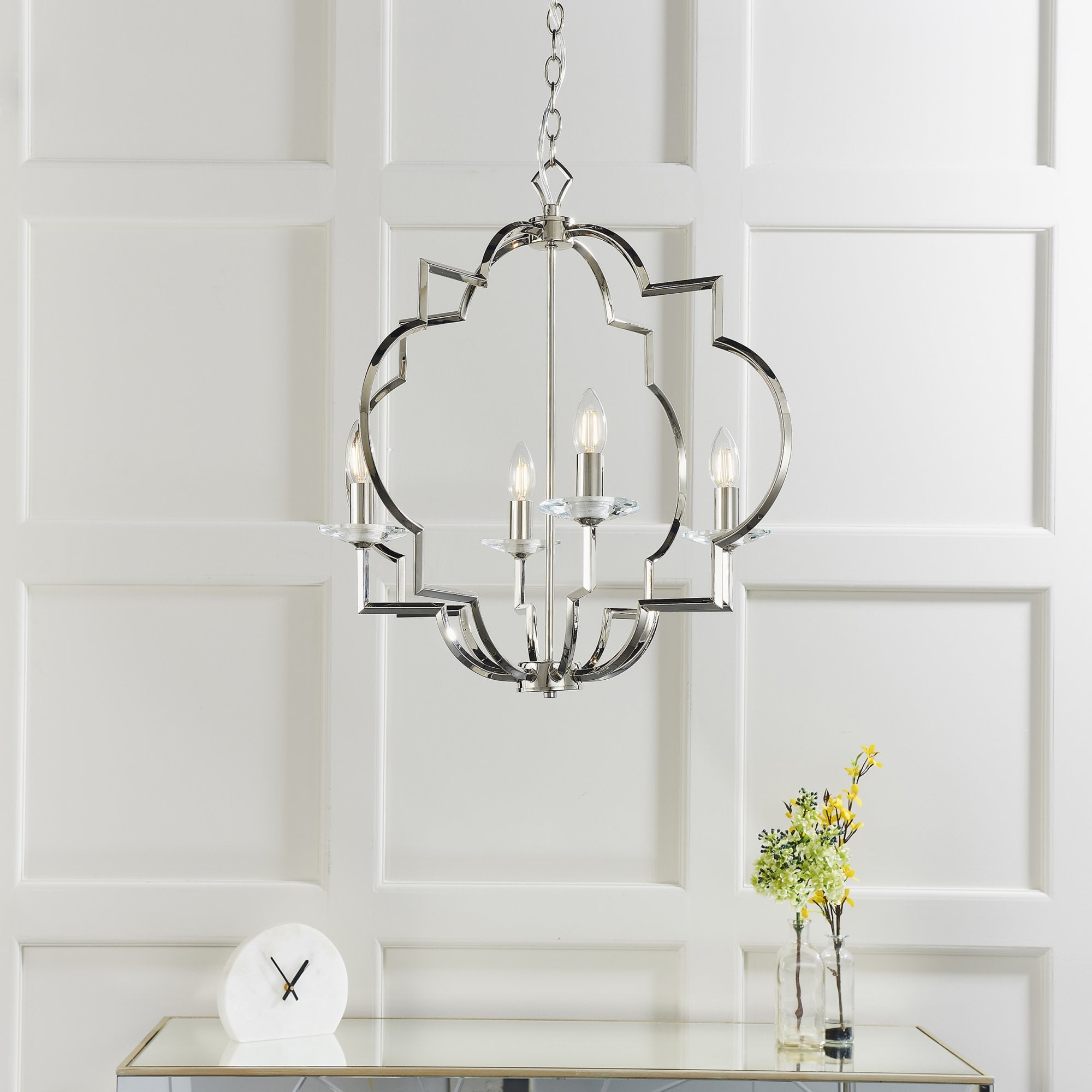 Galand 4 Light Ceiling Pendant In Polished Nickel With Clear Crystal Glass 81915