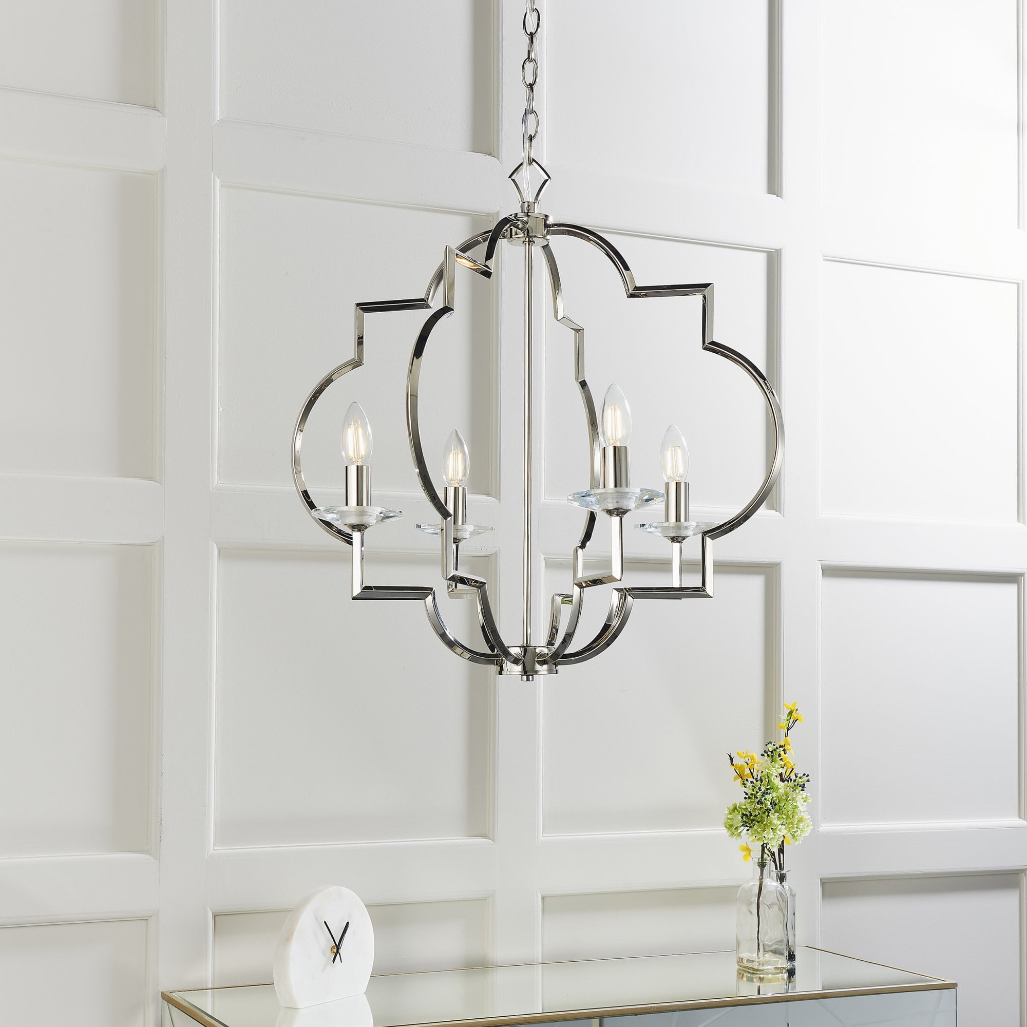 Galand 4 Light Ceiling Pendant In Polished Nickel With Clear Crystal Glass 81915