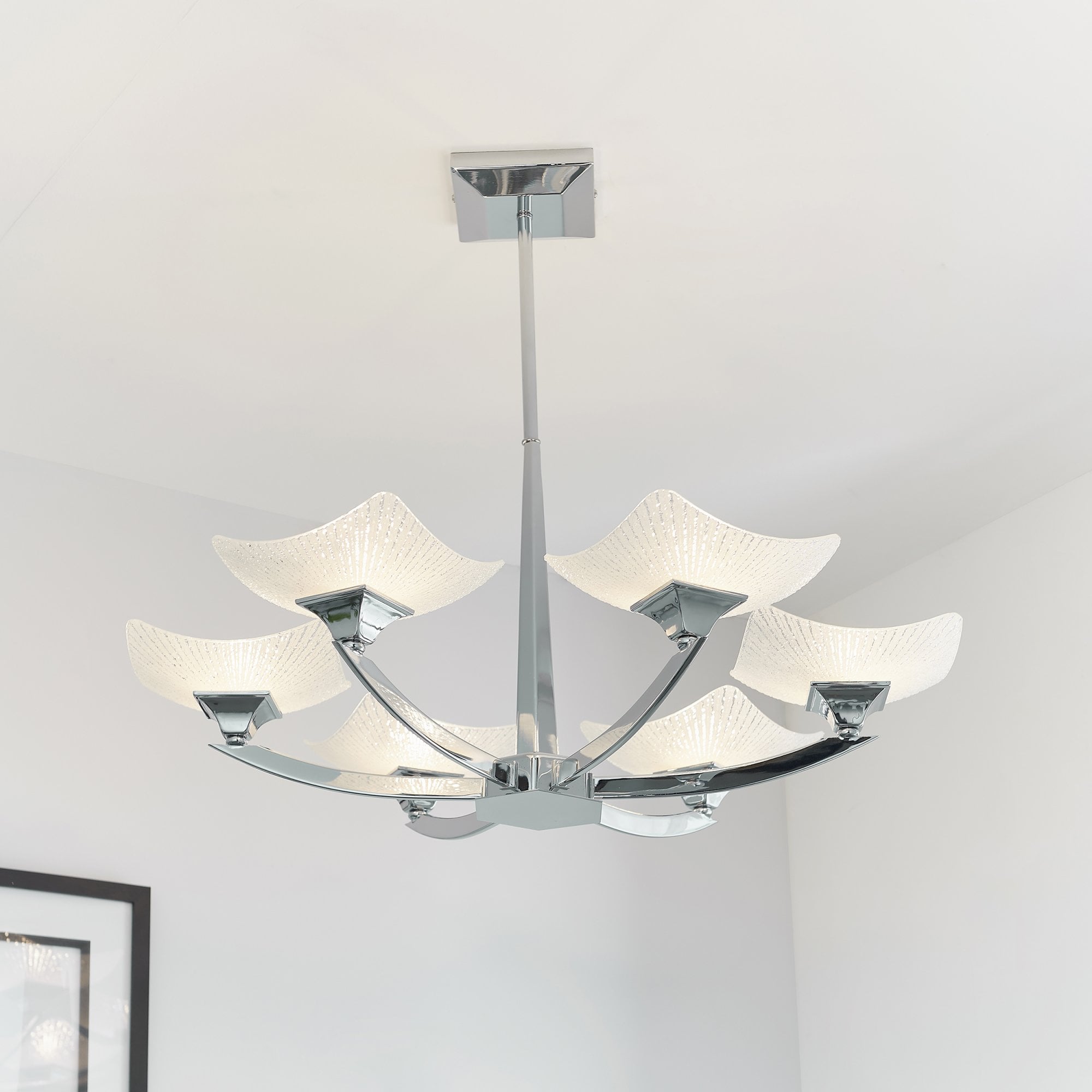 AYRES-6CH 6 Light Chrome & Glass Multi Arm Ceiling Pendant