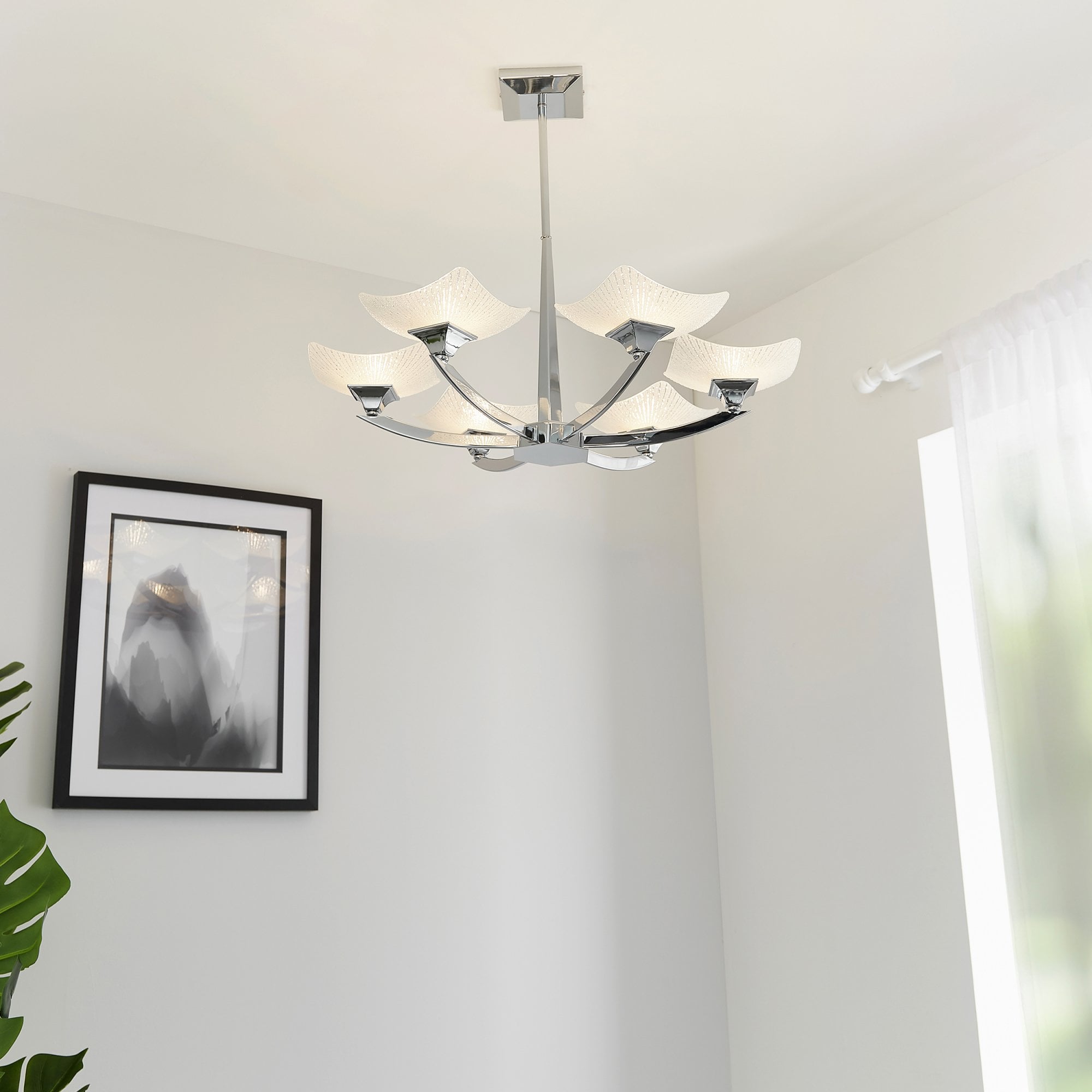 AYRES-6CH 6 Light Chrome & Glass Multi Arm Ceiling Pendant