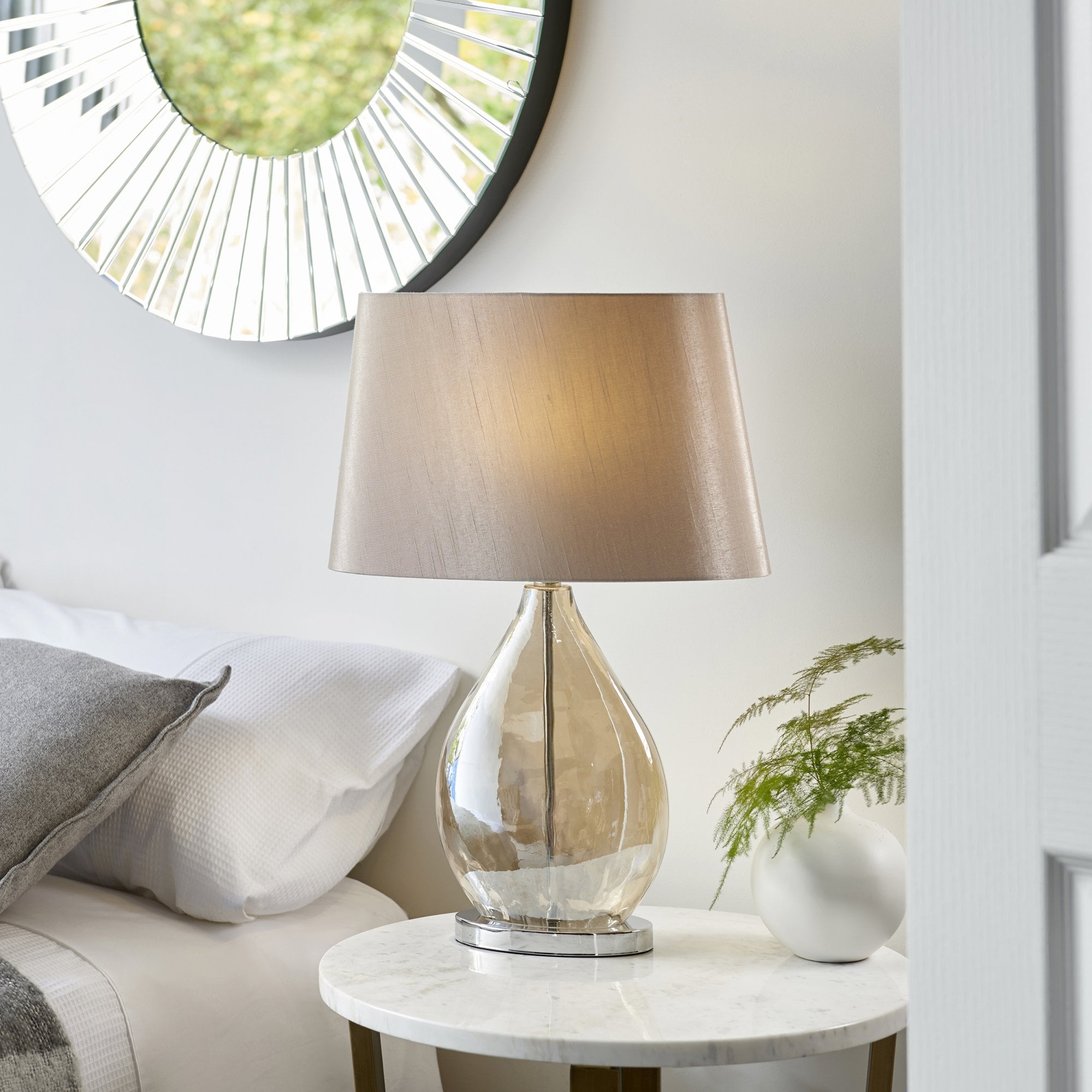 Kew Stylish Glass Table Lamp in Gold Finish with Silk Shade KEW-TLGO