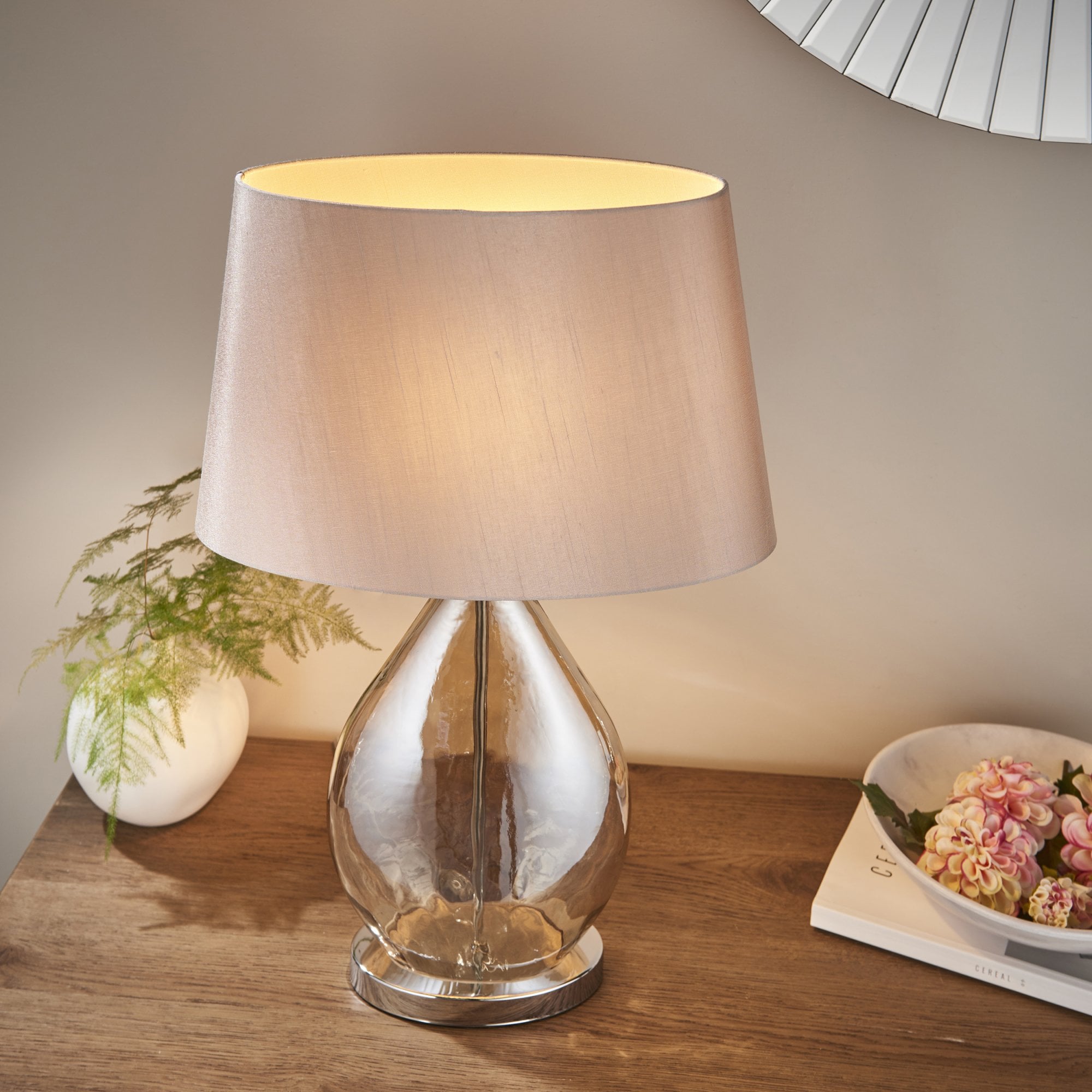 Kew Stylish Glass Table Lamp in Gold Finish with Silk Shade KEW-TLGO