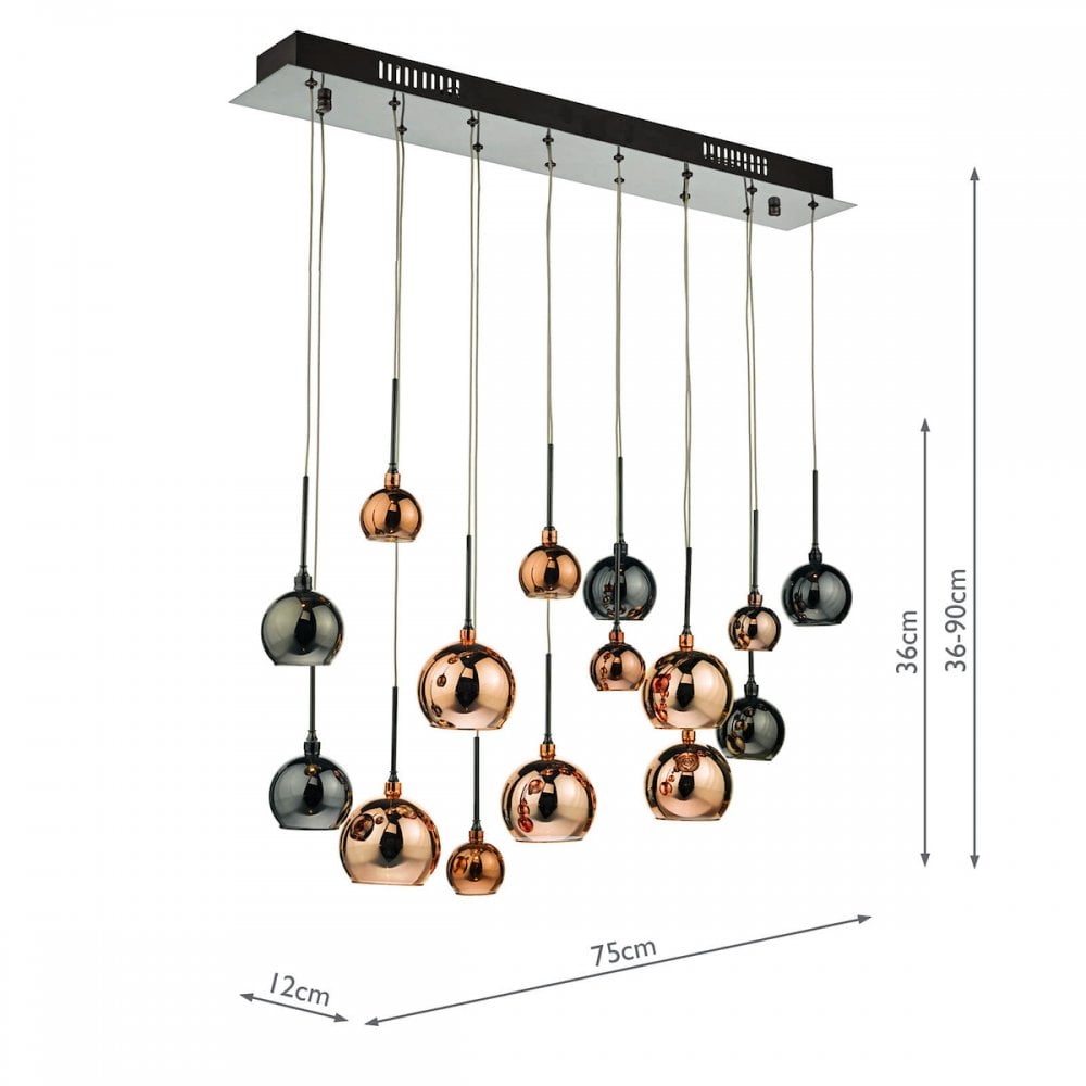 Aurelia Modern 15 Light Ceiling Bar Pendant Light In Black Chrome Finish AUR6264