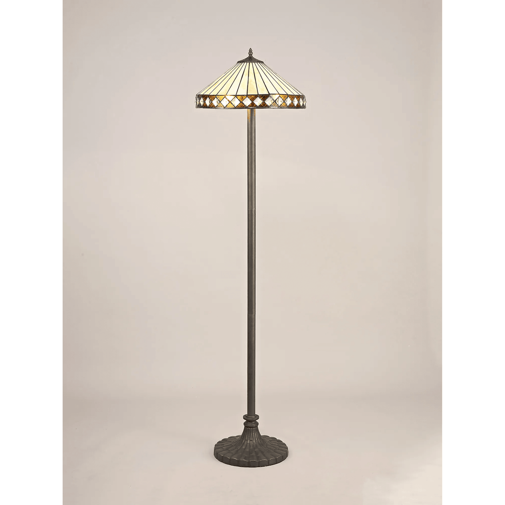 Cognac Tiffany Octagonal Floor Lamp With Cream And Amber Glass 41 cm
