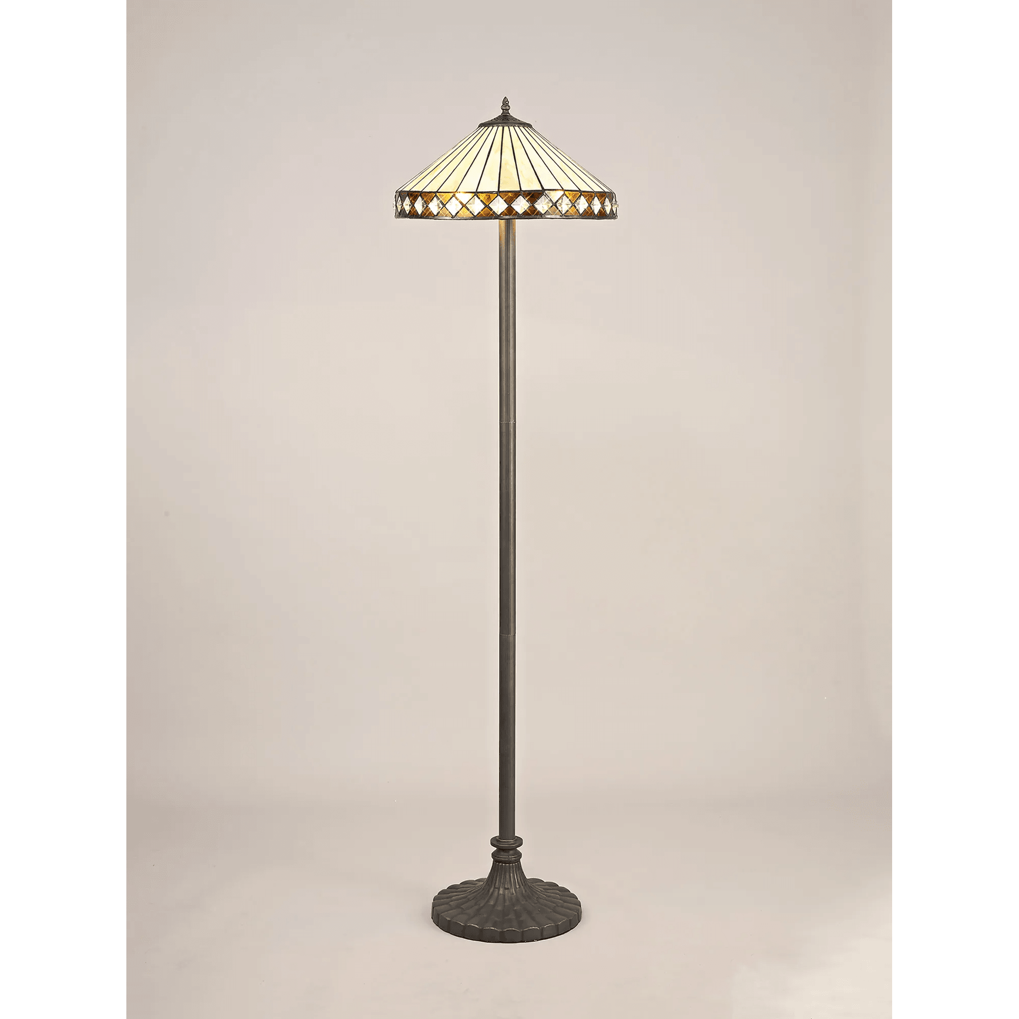Cognac Tiffany Octagonal Floor Lamp With Cream And Amber Glass 41 cm