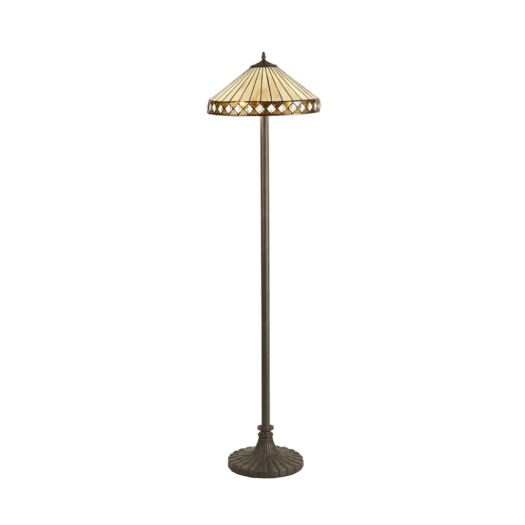 Cognac Tiffany Octagonal Floor Lamp With Cream And Amber Glass 41 cm