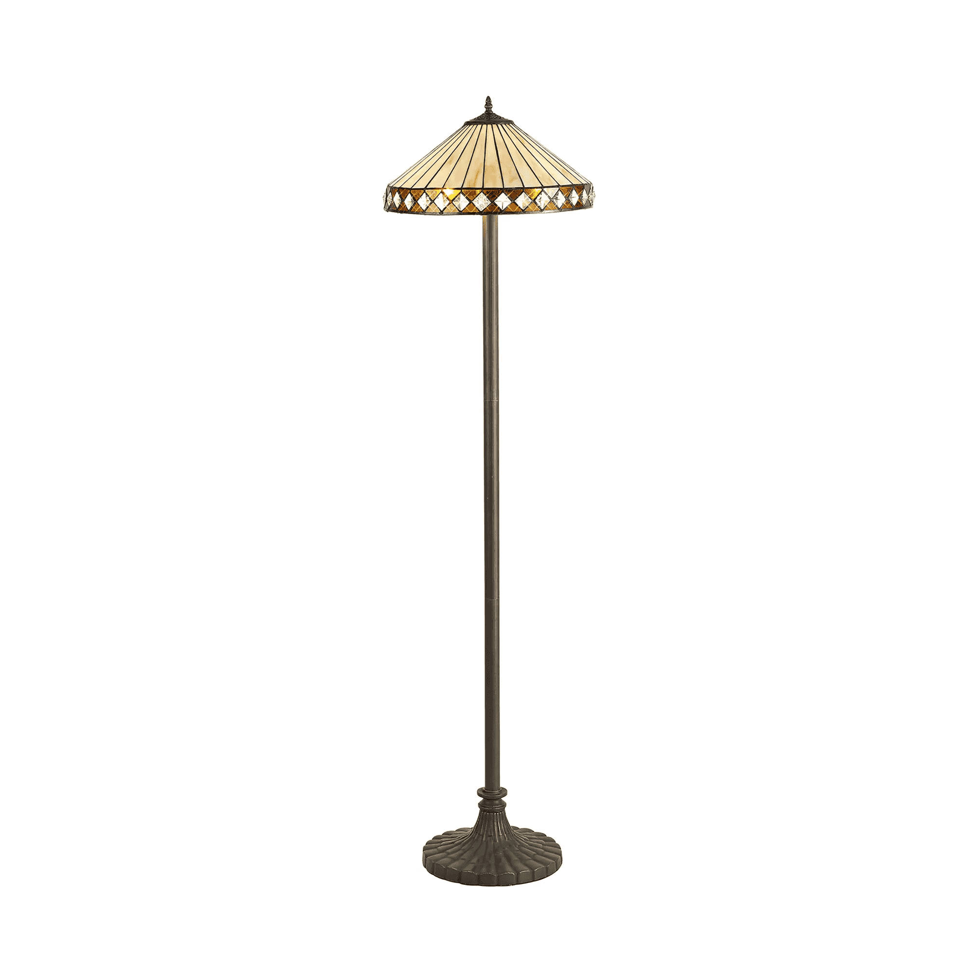 Cognac Tiffany Octagonal Floor Lamp With Cream And Amber Glass 41 cm