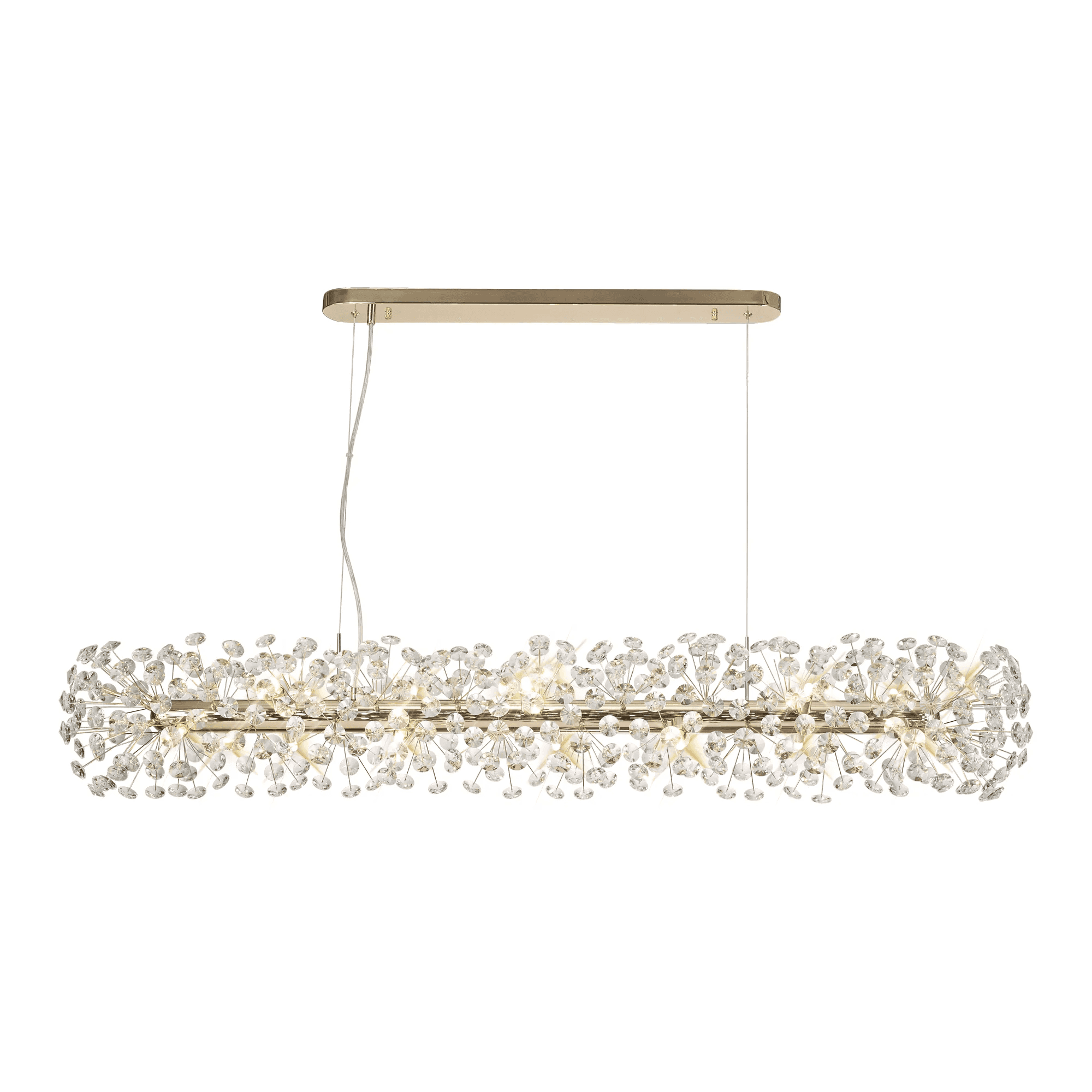 Fusion 14 Light Linear Ceiling Pendant in French Gold Finish With Crystal Discs