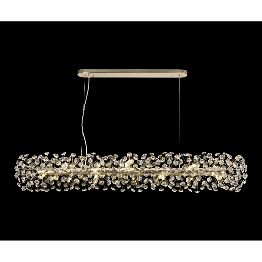 Fusion 14 Light Linear Ceiling Pendant in French Gold Finish With Crystal Discs