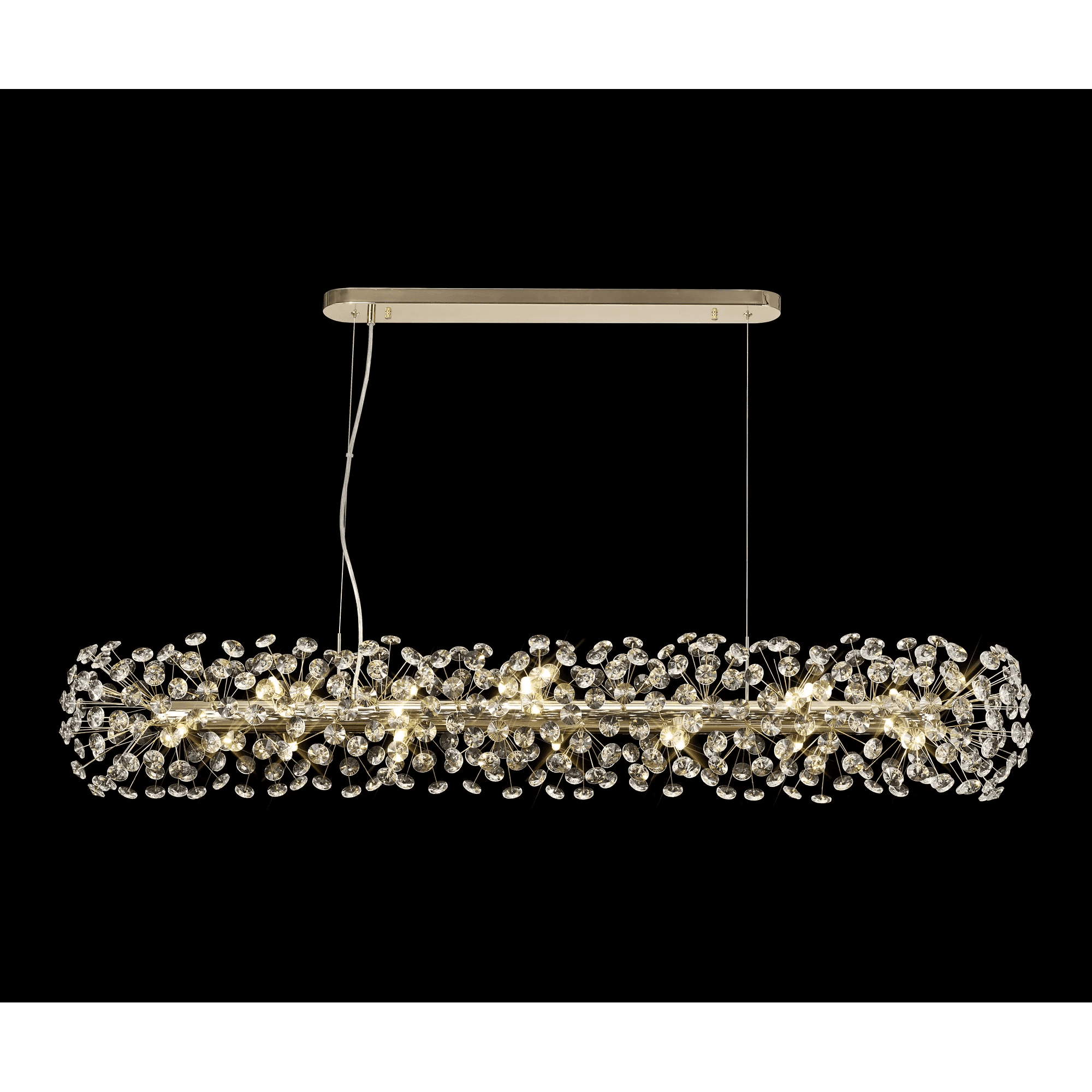 Fusion 14 Light Linear Ceiling Pendant in French Gold Finish With Crystal Discs