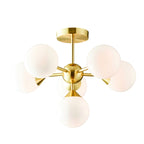 Oscar Semi Flush Ceiling Light In Brushed Brass With Gloss White Glass Shades 76501