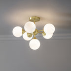 Oscar Semi Flush Ceiling Light In Brushed Brass With Gloss White Glass Shades 76501