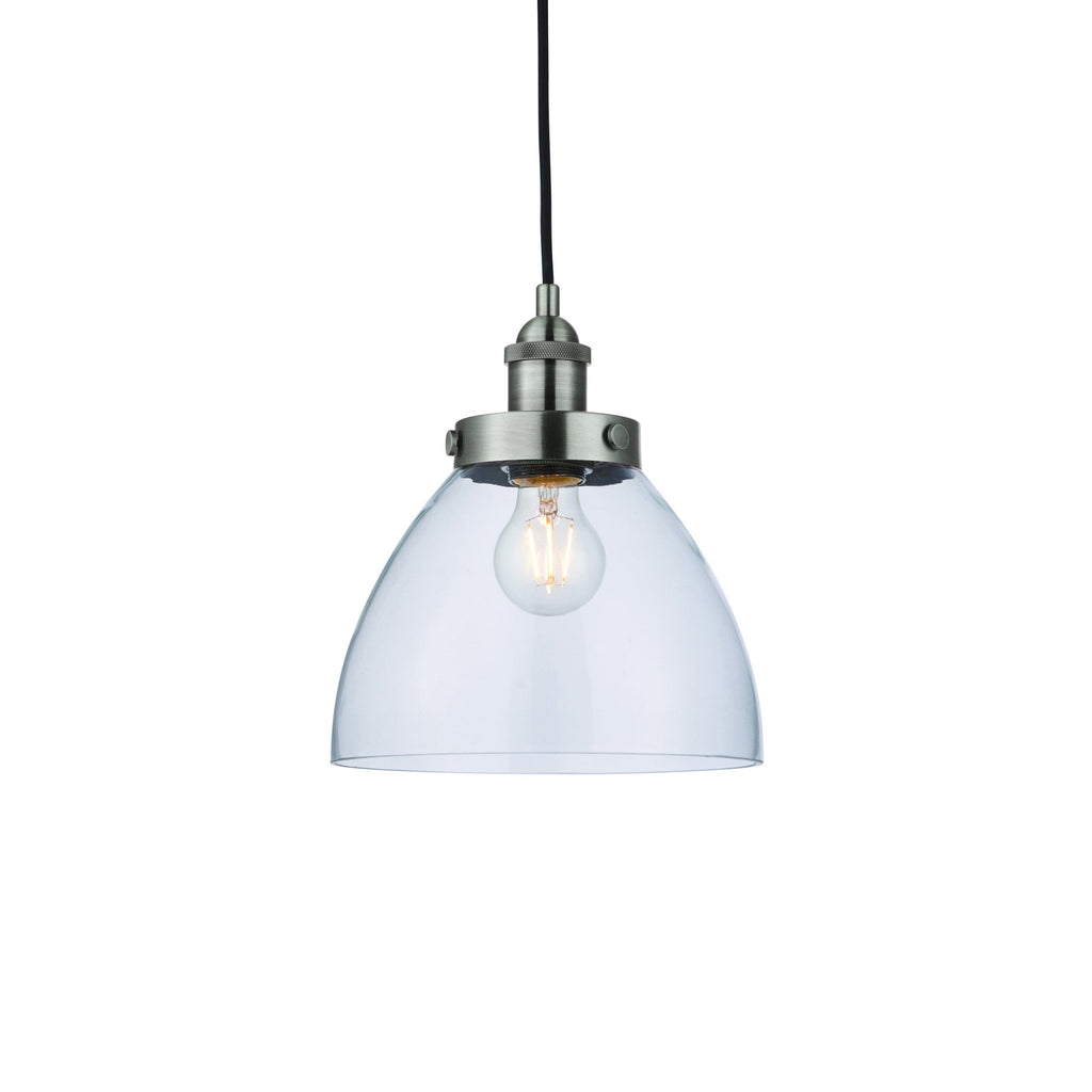 Hansen Retro Ceiling Pendant Light In Brushed Silver With Clear Glass Shade 91738