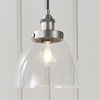 Hansen Retro Ceiling Pendant Light In Brushed Silver With Clear Glass Shade 91738