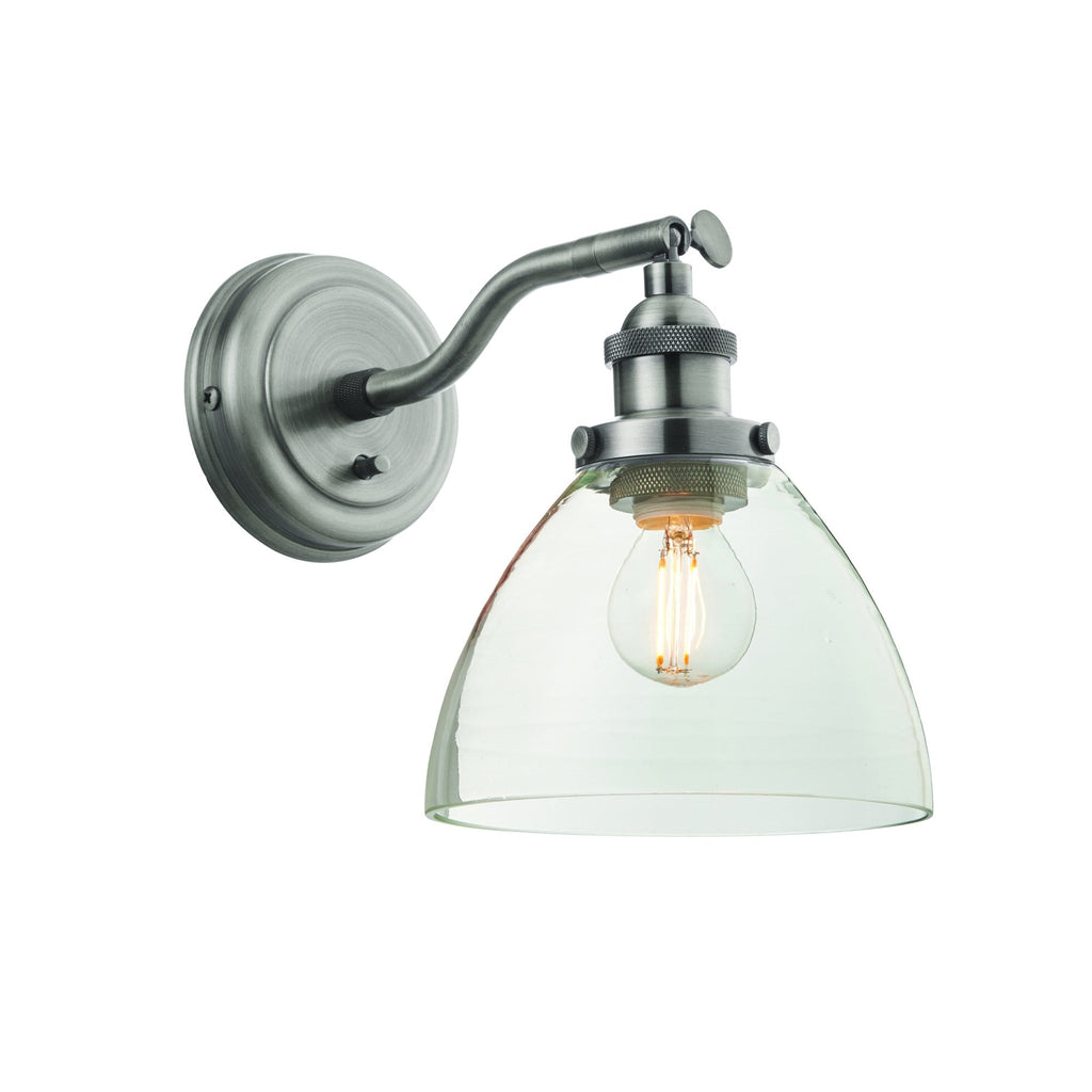 Hansen Retro Wall Light In Brushed Silver With Clear Glass Shade 91739
