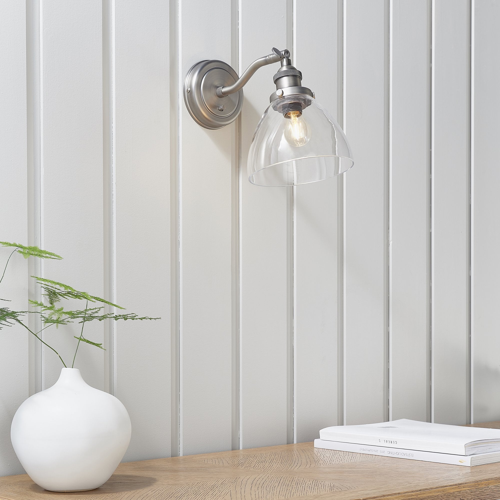 Hansen Retro Wall Light In Brushed Silver With Clear Glass Shade 91739