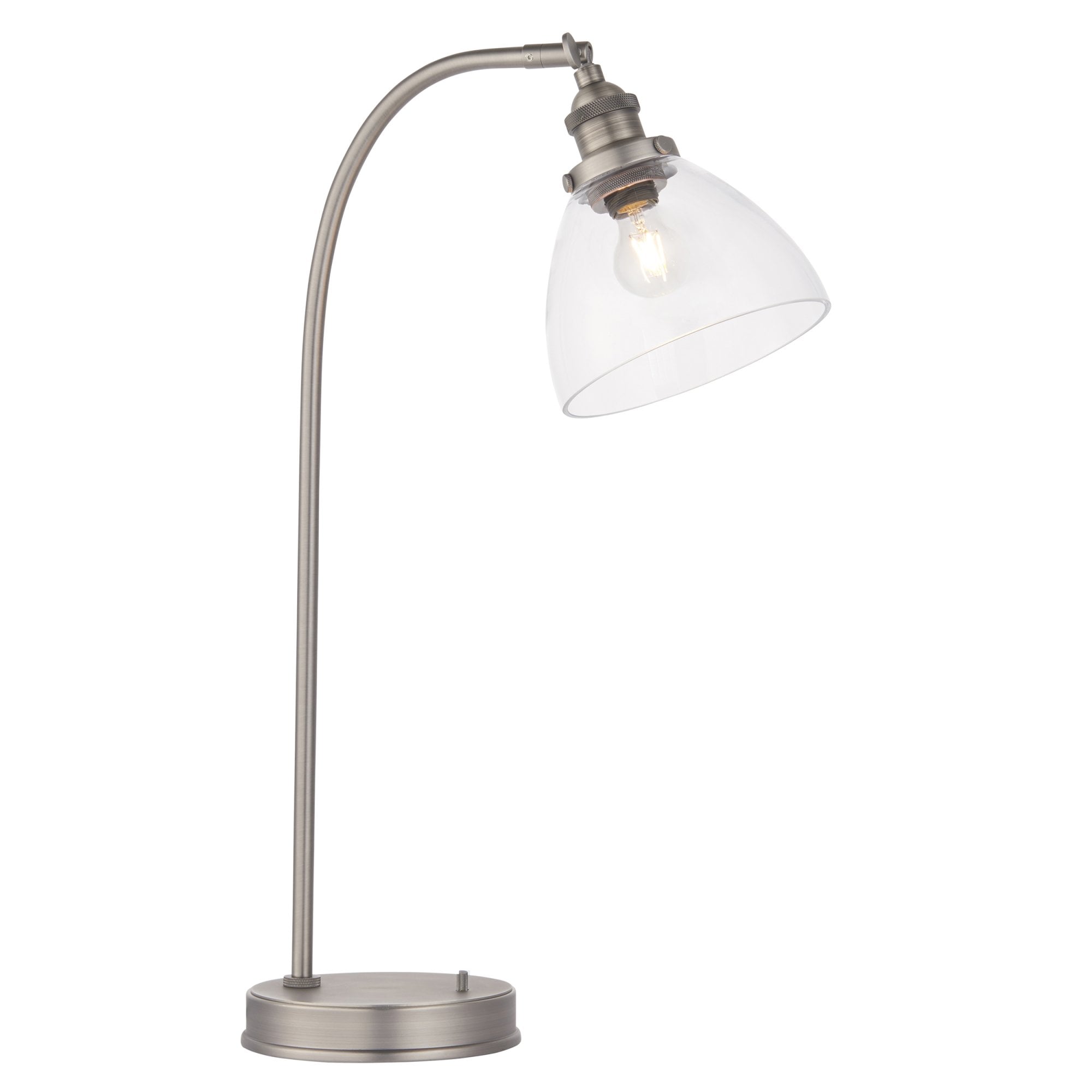 Hansen Retro Task Lamp In Brushed Silver With Clear Glass Shade 91740