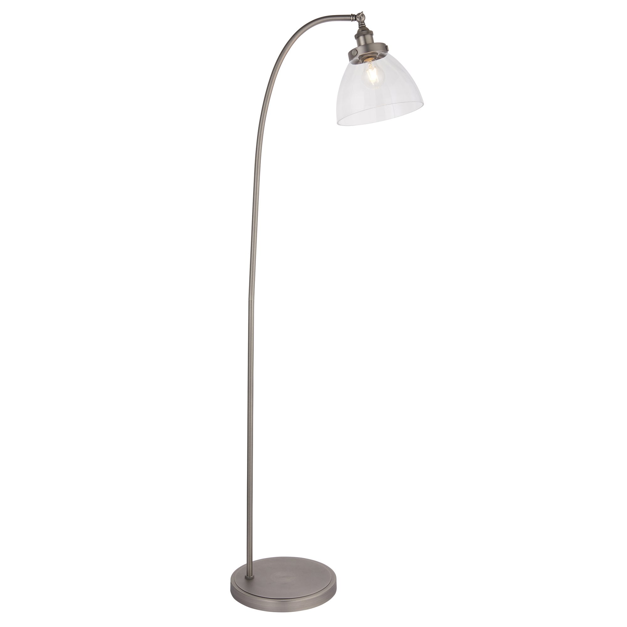 Hansen Retro Floor Lamp In Brushed Silver With Clear Glass Shade 91741