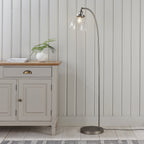 Hansen Retro Floor Lamp In Brushed Silver With Clear Glass Shade 91741