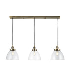 Hansen Retro 3 Light Linear Ceiling Pendant In Antique Brass With Clear Glass Shade 98114