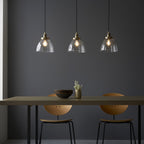 Hansen Retro 3 Light Linear Ceiling Pendant In Antique Brass With Clear Glass Shade 98114