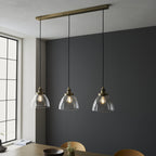 Hansen Retro 3 Light Linear Ceiling Pendant In Antique Brass With Clear Glass Shade 98114