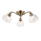 Hansen Retro 3 Light Semi Flush Ceiling Light In Antique Brass With Clear Glass Shades 97247