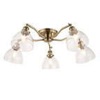 Hansen Retro 5 Light Semi Flush Ceiling Light In Antique Brass With Clear Glass Shades 97248