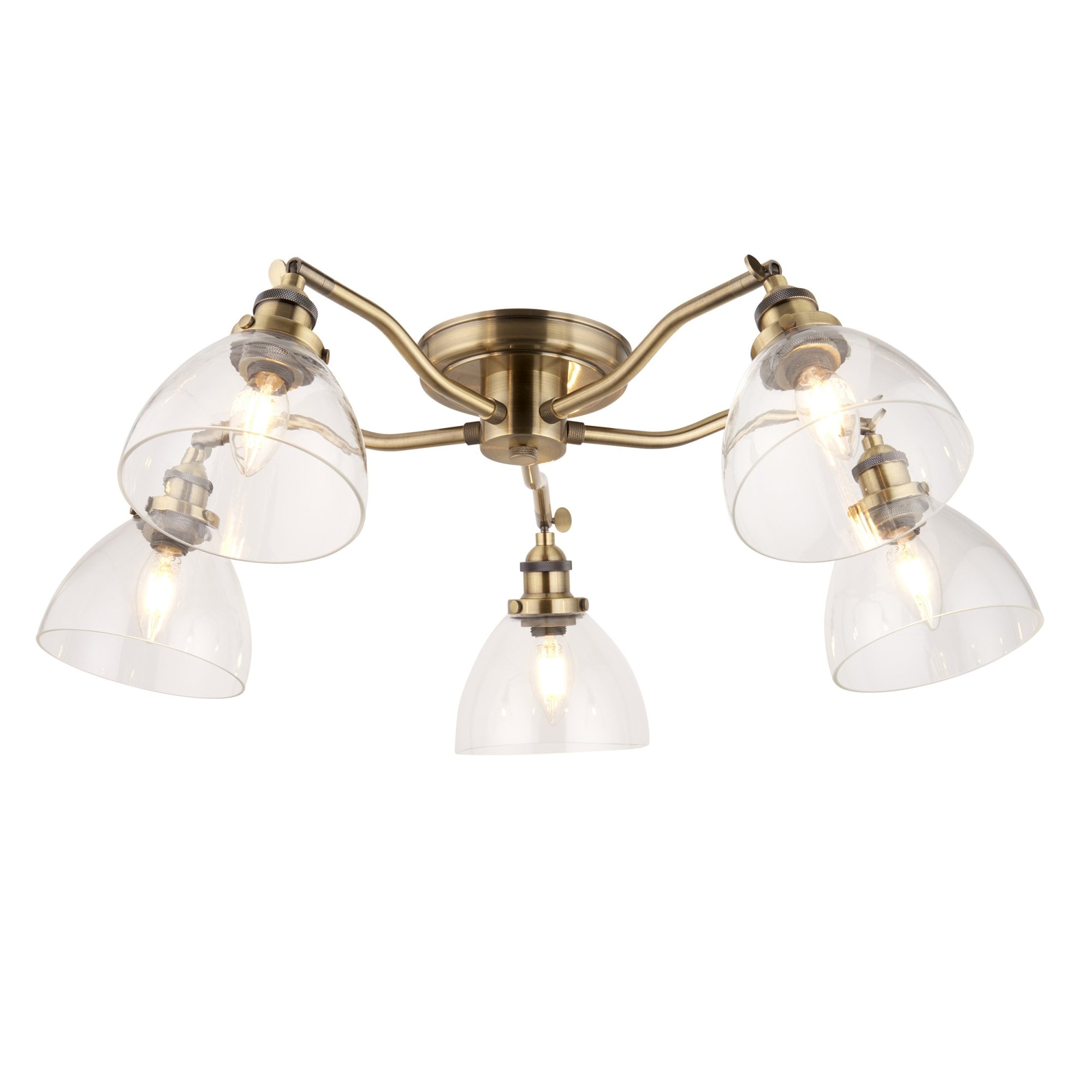 Hansen Retro 5 Light Semi Flush Ceiling Light In Antique Brass With Clear Glass Shades 97248