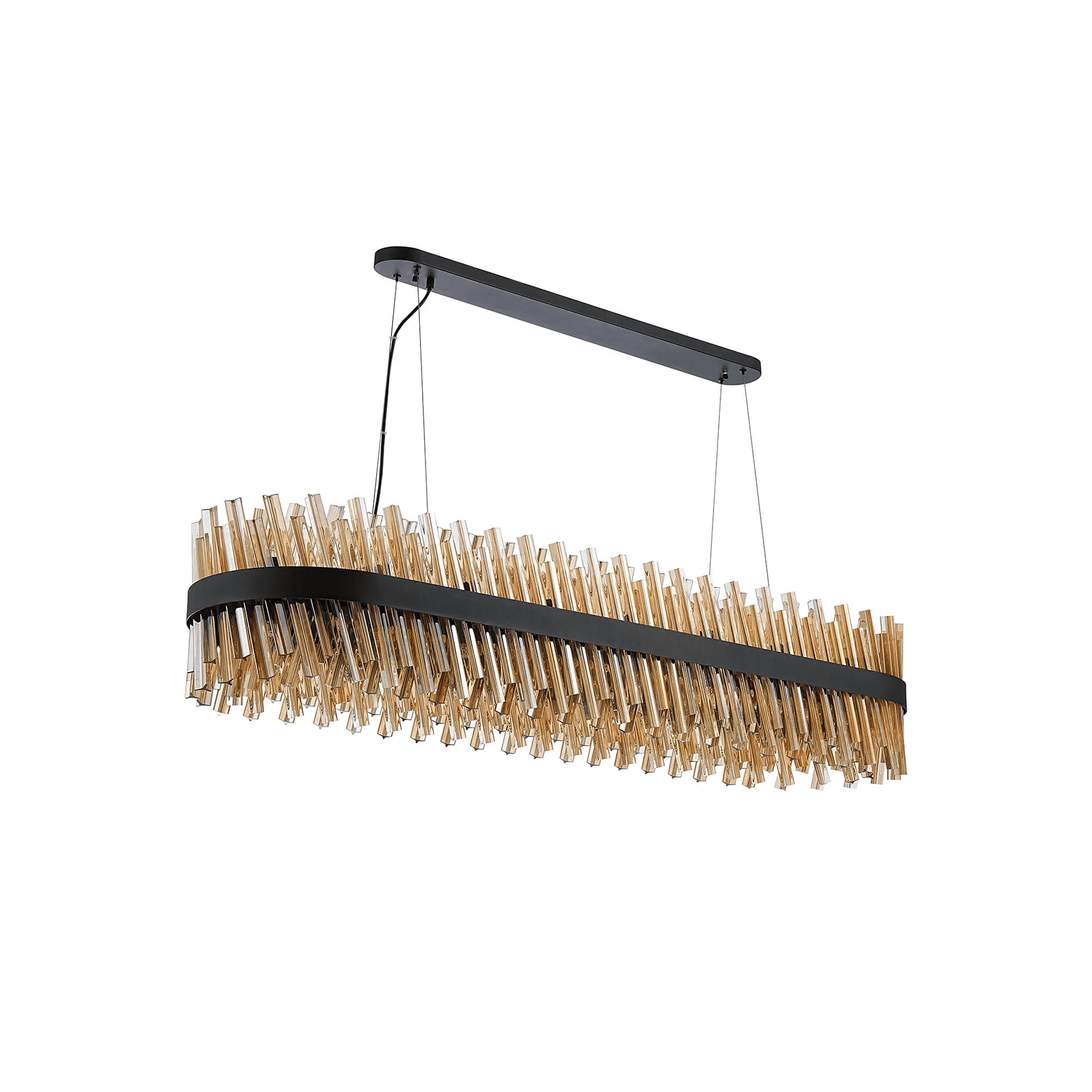 Hampton 36 Light Oblong Ceiling Pendant Light In Satin Black With Dual Amber Glass