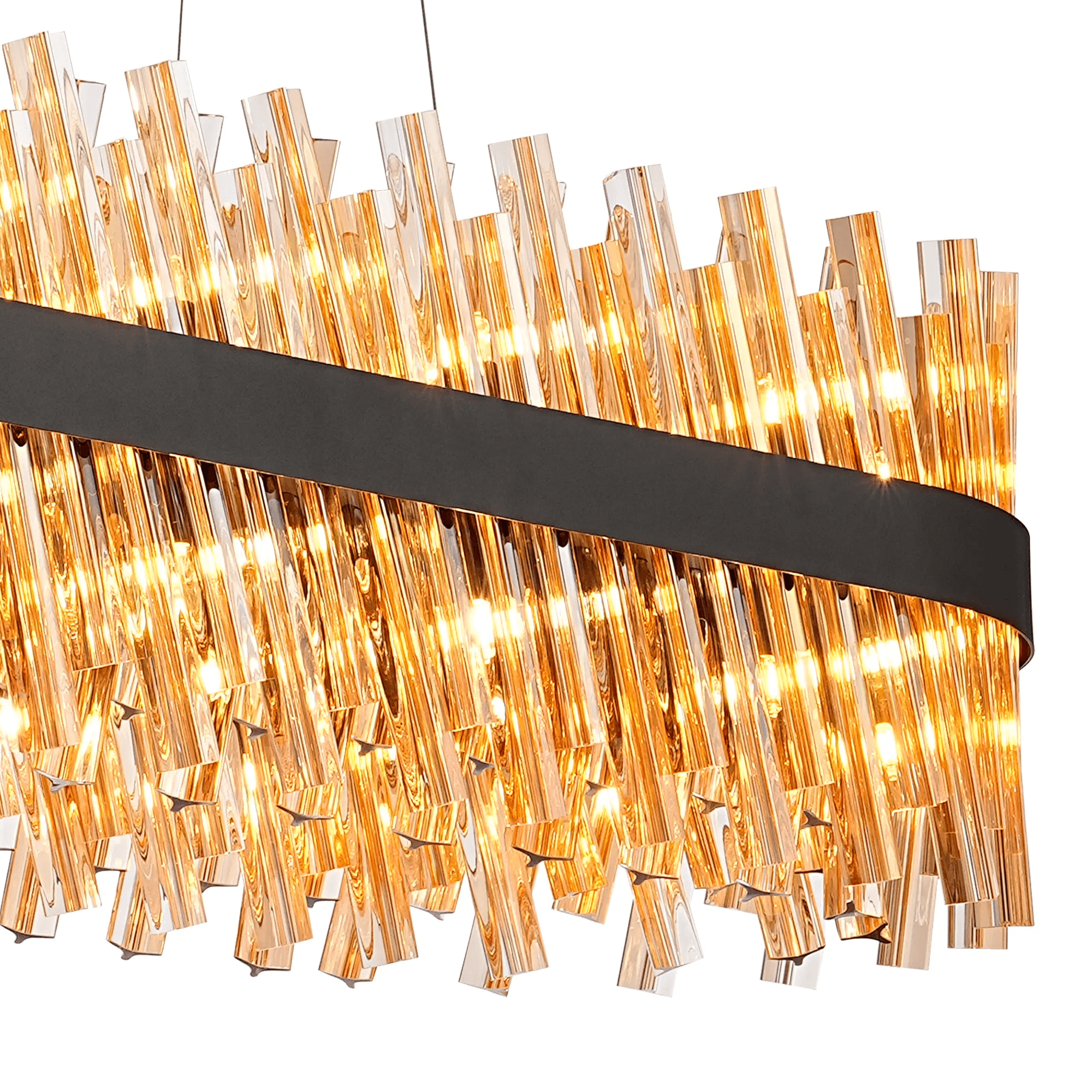 Hampton 36 Light Oblong Ceiling Pendant Light In Satin Black With Dual Amber Glass