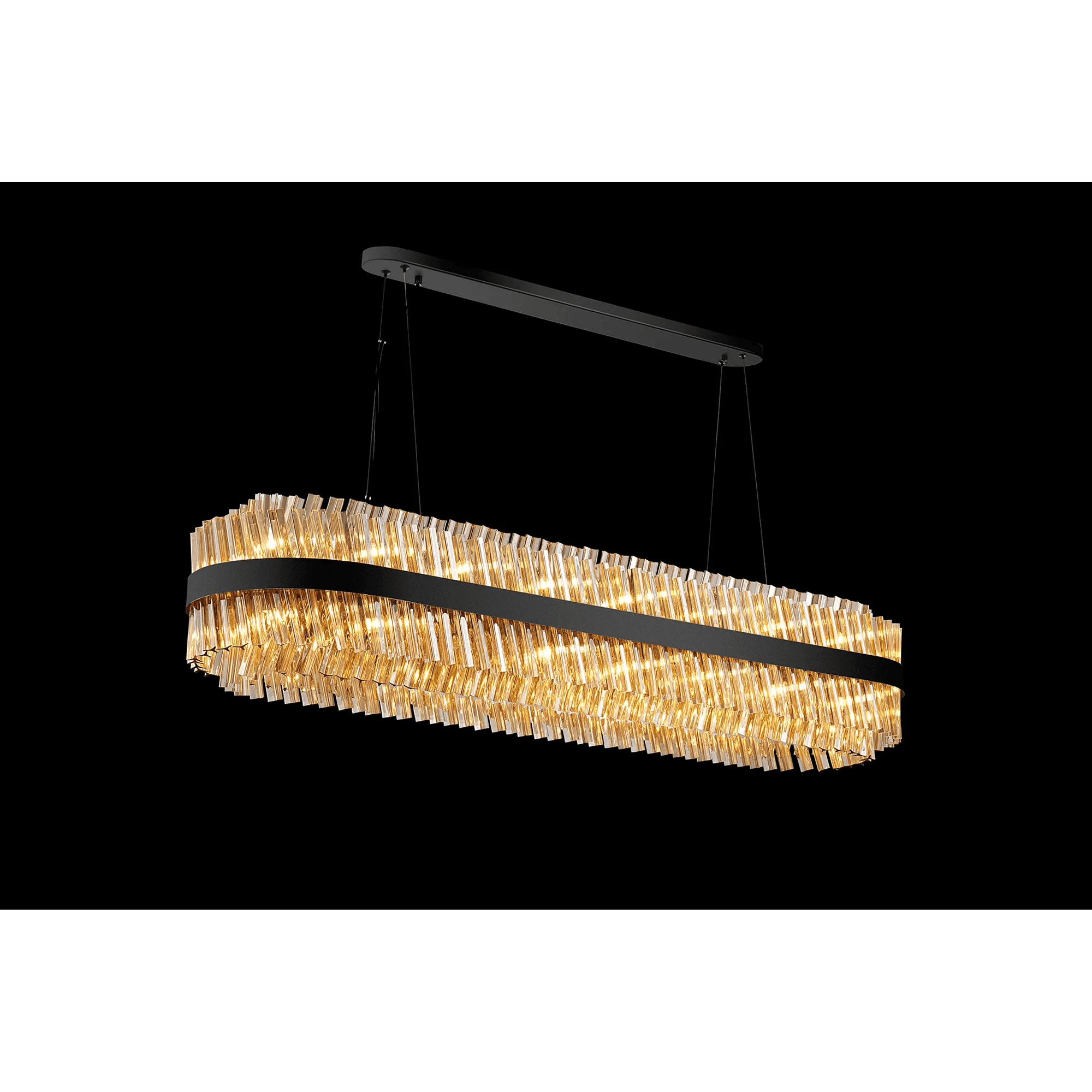 Hampton 36 Light Oblong Ceiling Pendant Light In Satin Black With Dual Amber Glass