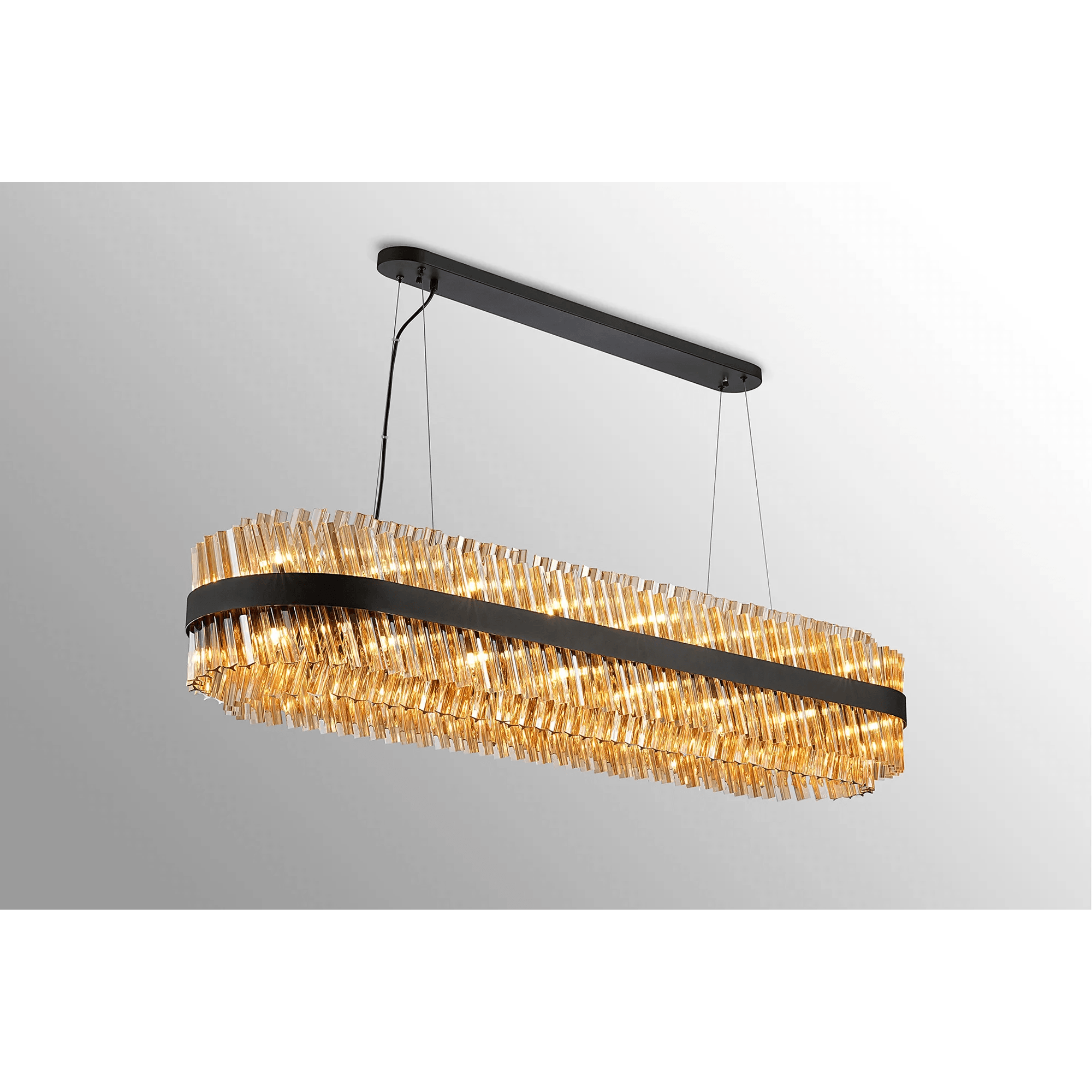 Hampton 36 Light Oblong Ceiling Pendant Light In Satin Black With Dual Amber Glass