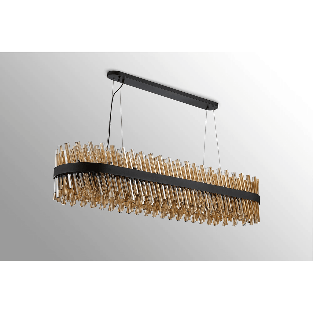 Hampton 36 Light Oblong Ceiling Pendant Light In Satin Black With Dual Amber Glass