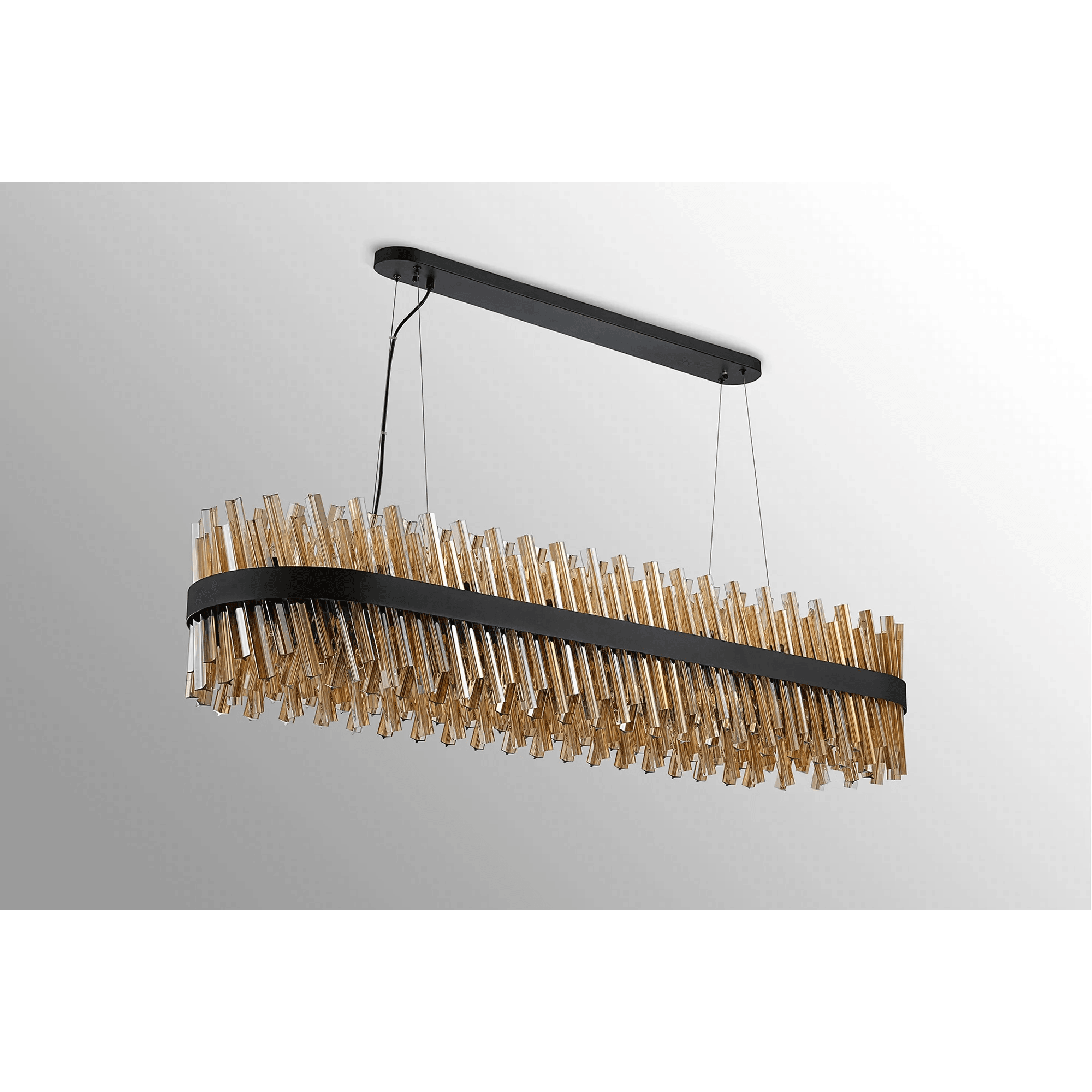 Hampton 36 Light Oblong Ceiling Pendant Light In Satin Black With Dual Amber Glass