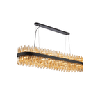 Hampton 36 Light Oblong Ceiling Pendant Light In Satin Black With Dual Amber Glass