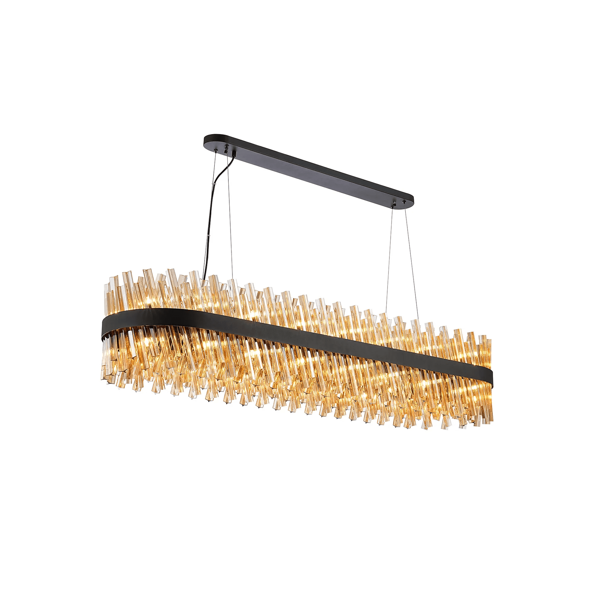 Hampton 36 Light Oblong Ceiling Pendant Light In Satin Black With Dual Amber Glass