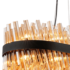 Hampton 36 Light Oblong Ceiling Pendant Light In Satin Black With Dual Amber Glass
