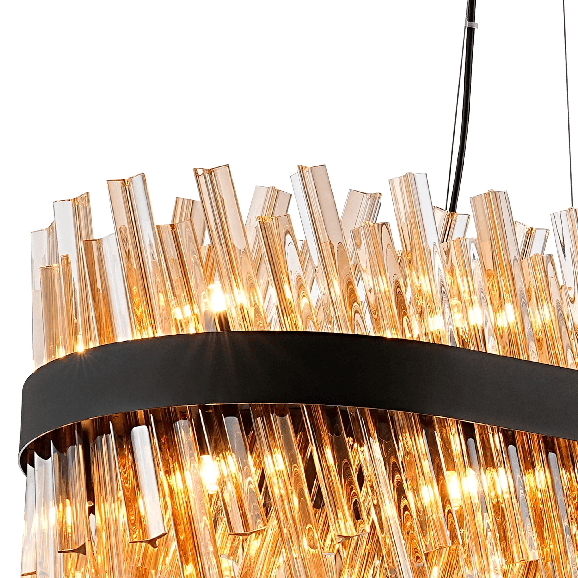 Hampton 36 Light Oblong Ceiling Pendant Light In Satin Black With Dual Amber Glass