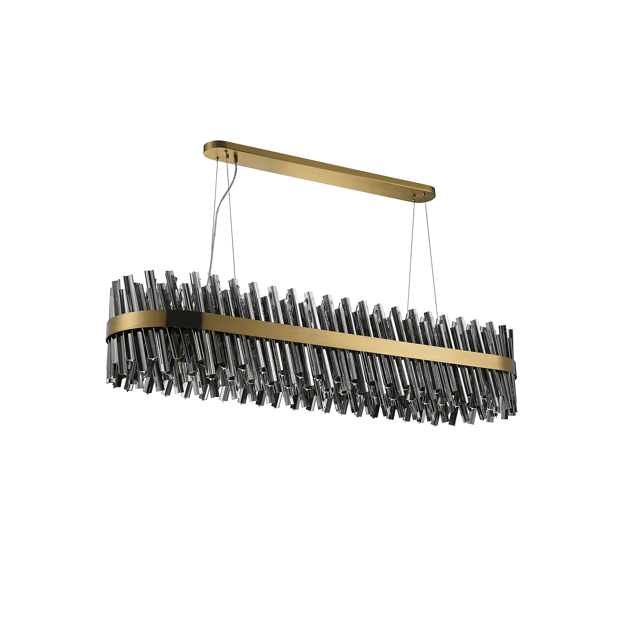Hampton 36 Light Oblong Ceiling Pendant Light In Brass With Dual Smoked Glass