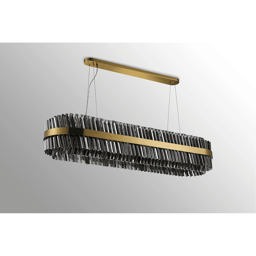 Hampton 36 Light Oblong Ceiling Pendant Light In Brass With Dual Smoked Glass
