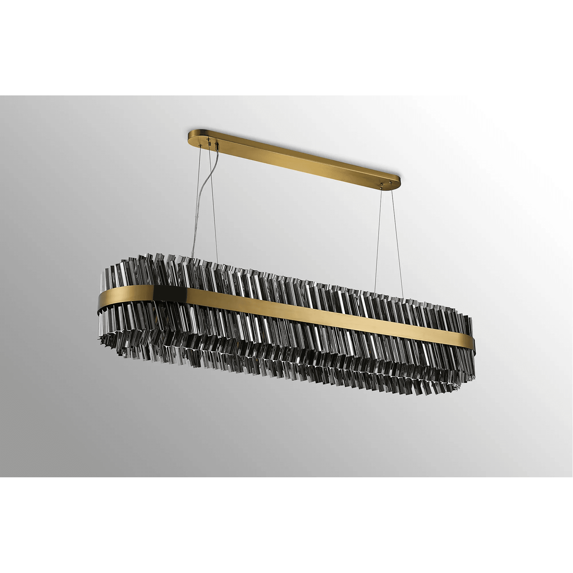 Hampton 36 Light Oblong Ceiling Pendant Light In Brass With Dual Smoked Glass