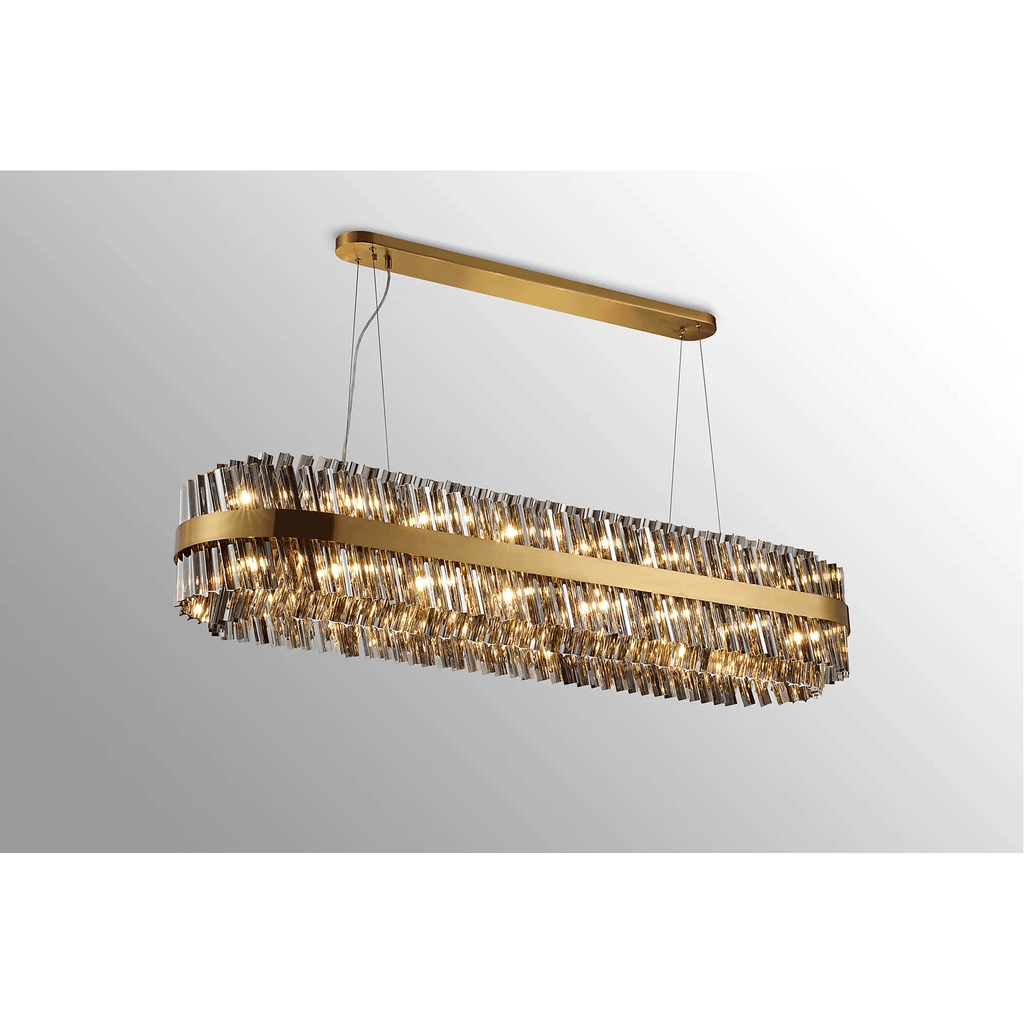 Hampton 36 Light Oblong Ceiling Pendant Light In Brass With Dual Smoked Glass